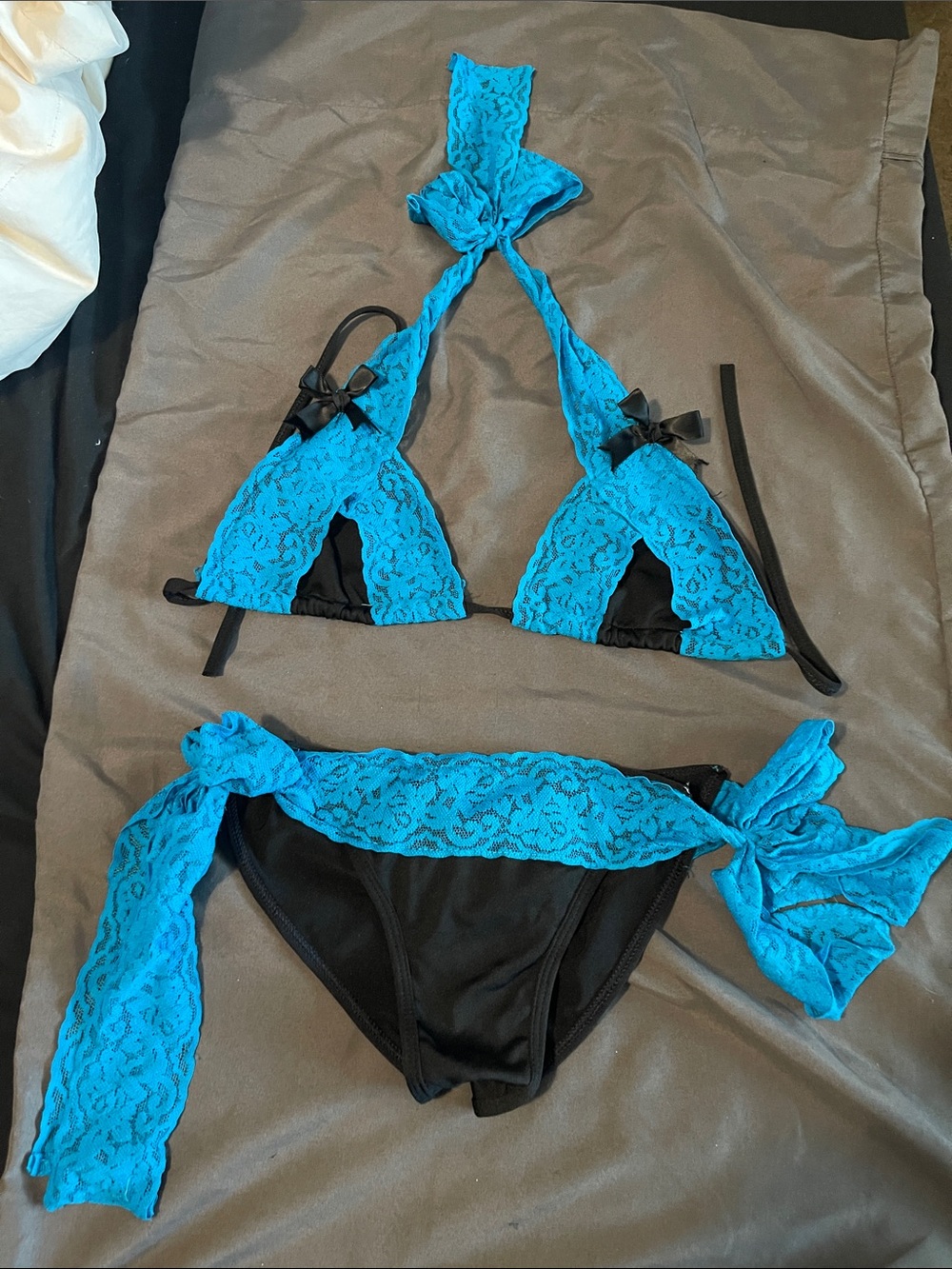 Ami Black Bikini Set with Bright Blue Lace